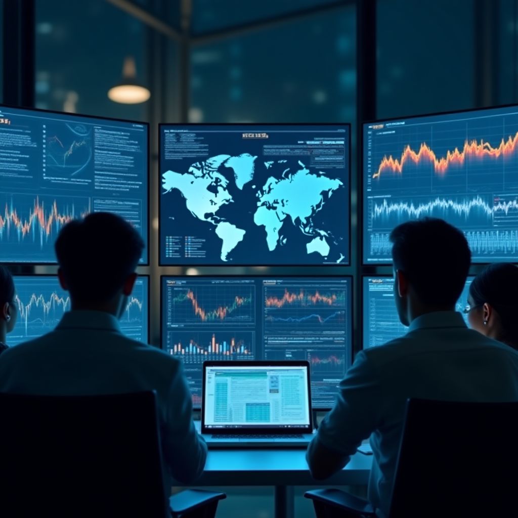 Equipo de investigación analizando datos económicos
